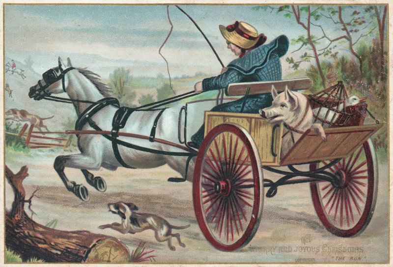 Galloping Horse and Cart by English School