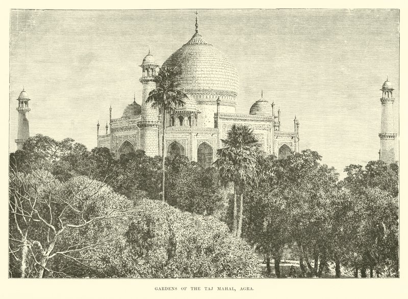 Gardens of the Taj Mahal, Agra by English School
