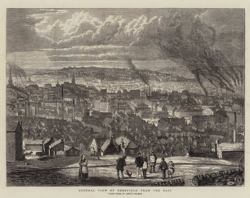 General View of Sheffield from the East (engraving) by English School