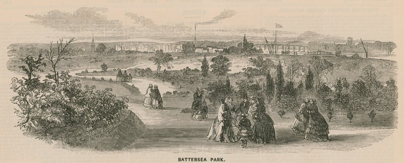 General View of People Walking in Battersea Park by English School