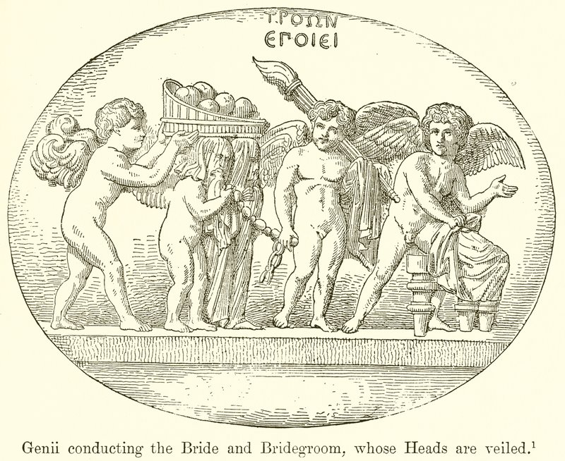 Genii Conducting the Bride and Bridegroom by English School