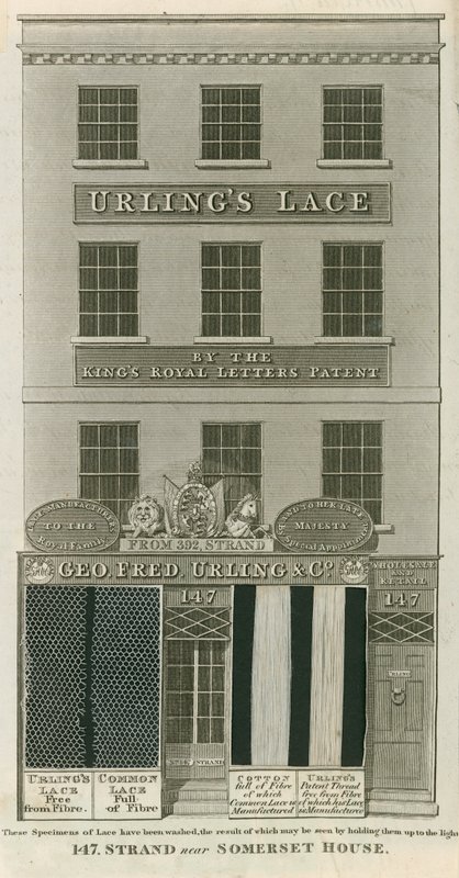 George Frederick Urling & Co, lace sellers, 147 Strand, near Somerset House, London by English School