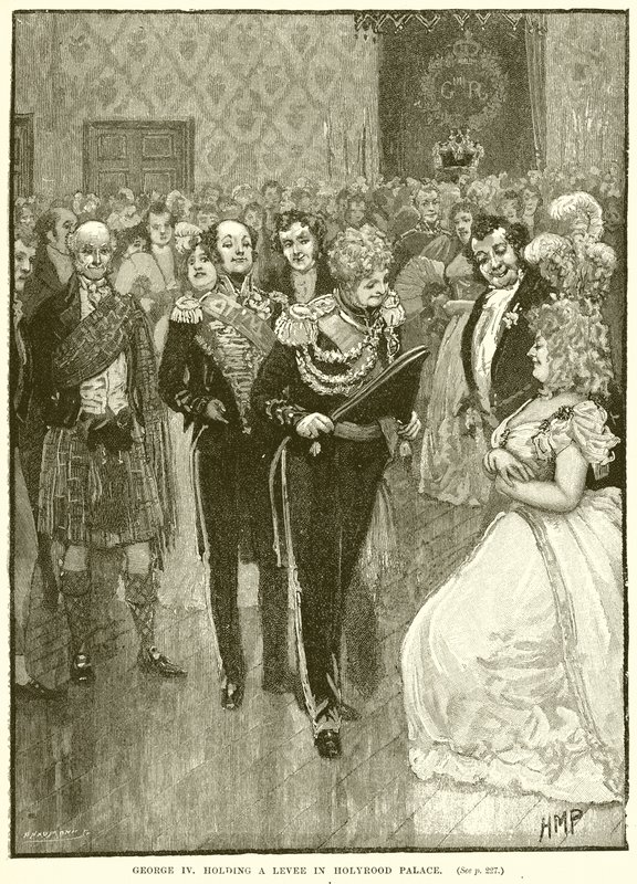 George IV holding a Levee in Holyrood Palace by English School