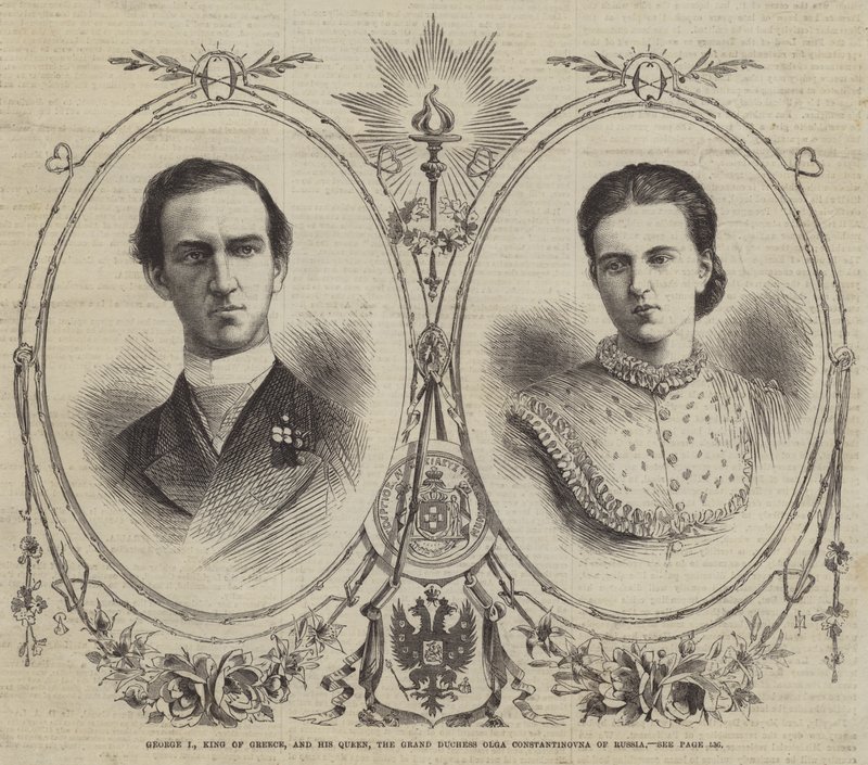 George I, King of Greece, and his Queen, the Grand Duchess Olga Constantinovna of Russia by English School