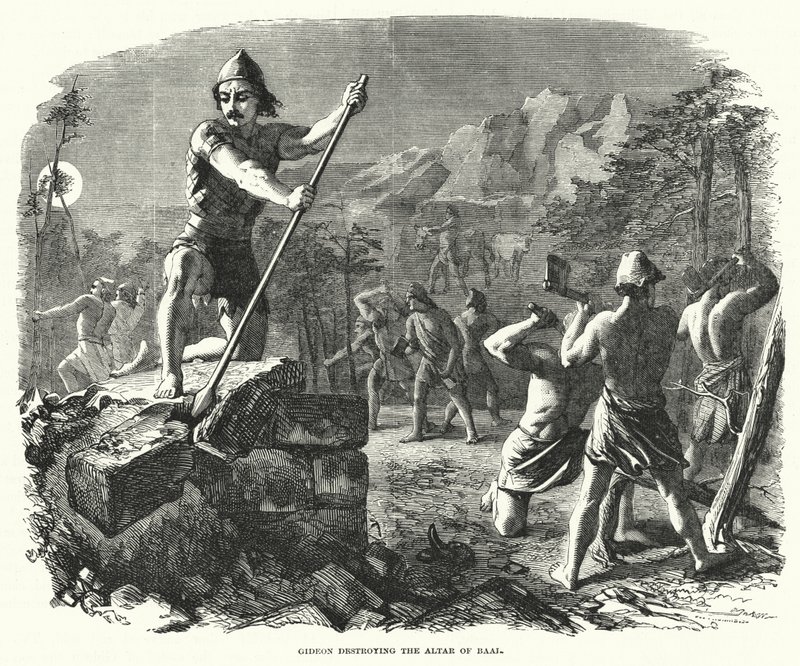 Gideon Destroying the Altar of Baal by English School