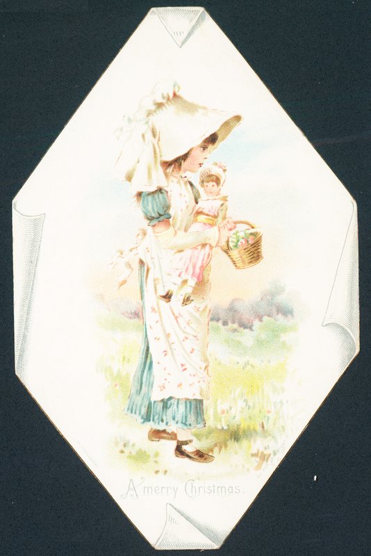 Girl Carrying Doll and Basket by English School