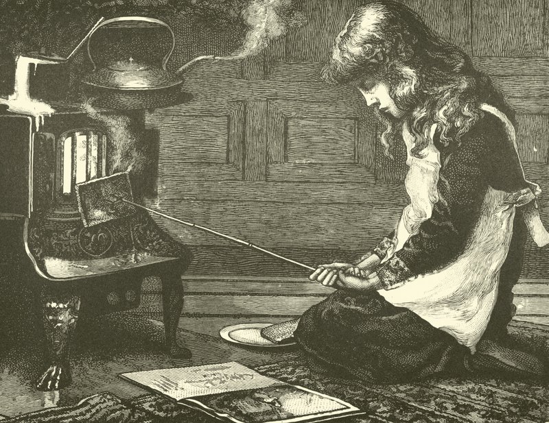 Girl Cooking Toast on the Stove by English School