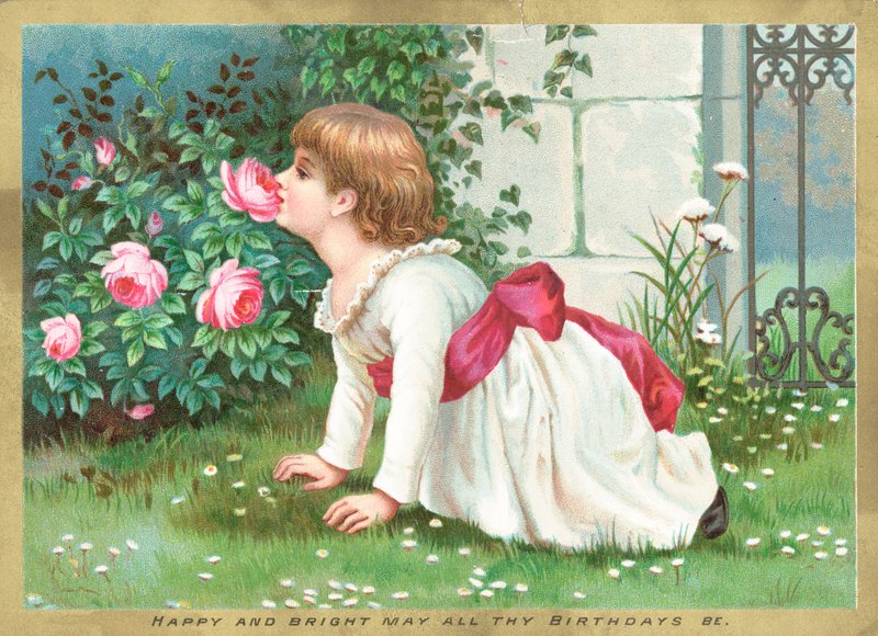 Girl Smelling Flowers by English School
