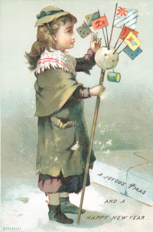 Girl waving with flags by English School
