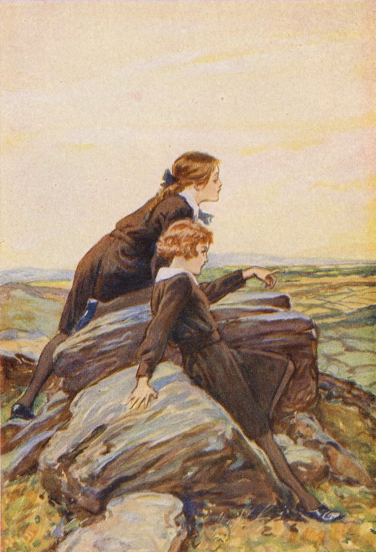 Girls on a rocky hilltop by English School