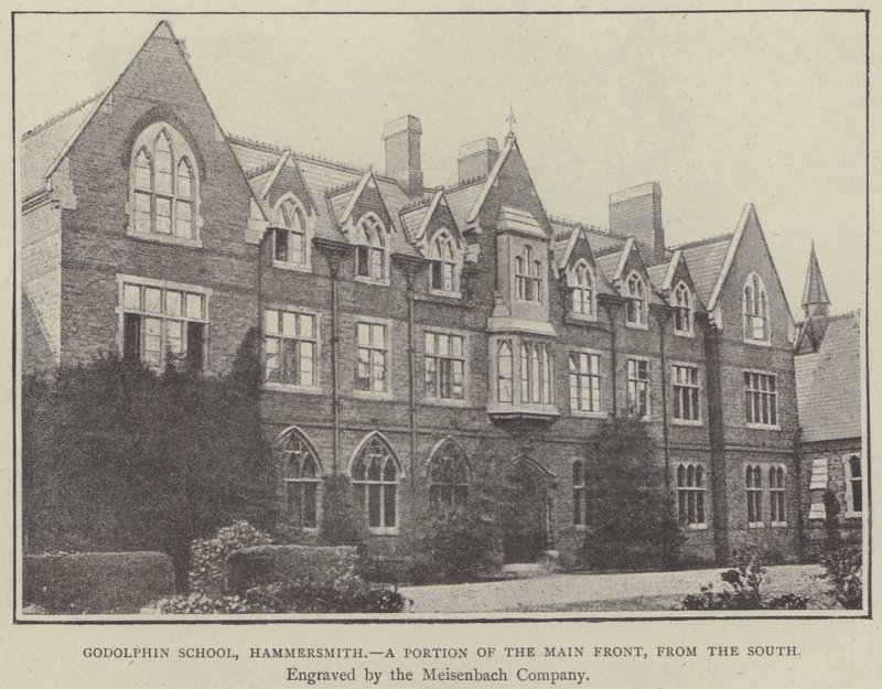 Godolphin School, Hammersmith, a Portion of the Main Front, from the South by English School