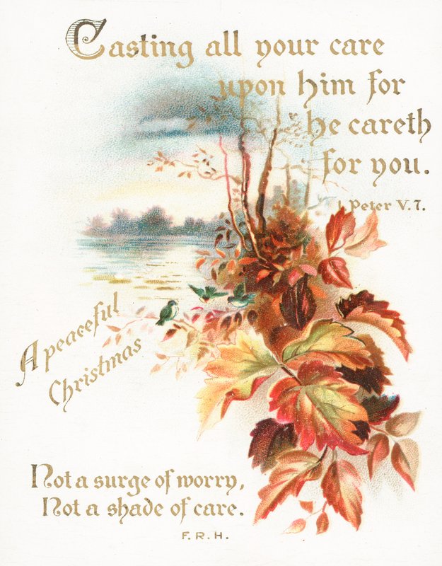 Golden Brown Leaves, Christmas Card by English School
