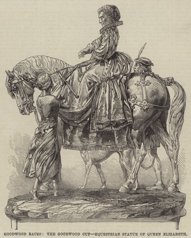 Goodwood Races, the Goodwood Cup, Equestrian Statue of Queen Elizabeth by English School