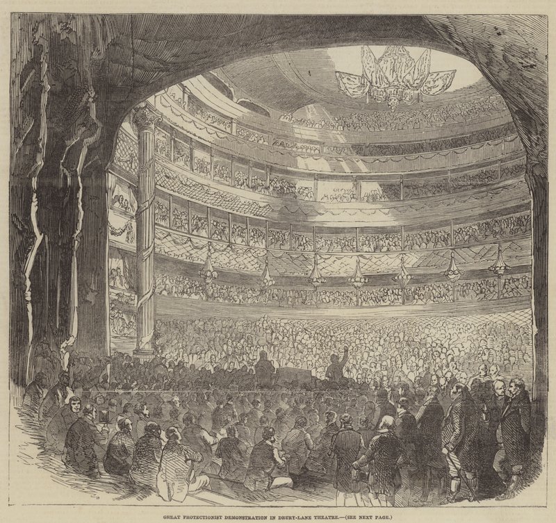Great Protectionist Demonstration in Drury-Lane Theatre by English School