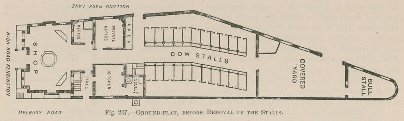 Ground plan of Holland Park Dairy before the removal of the stalls by English School