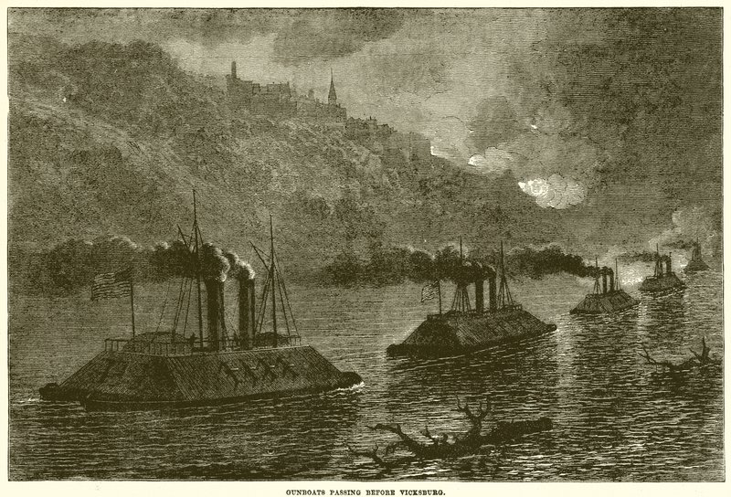 Gunboats Passing Before Vicksburg by English School