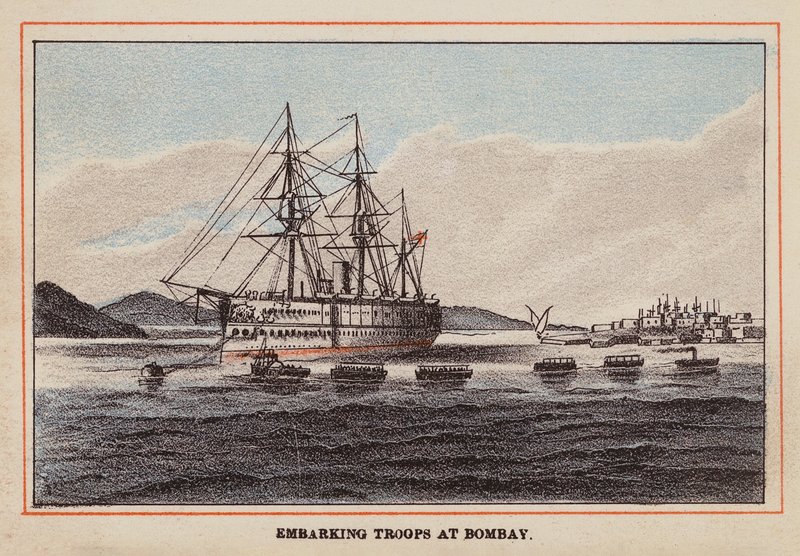 HM Indian Troop-Ship: Embarking Troops at Bombay by English School