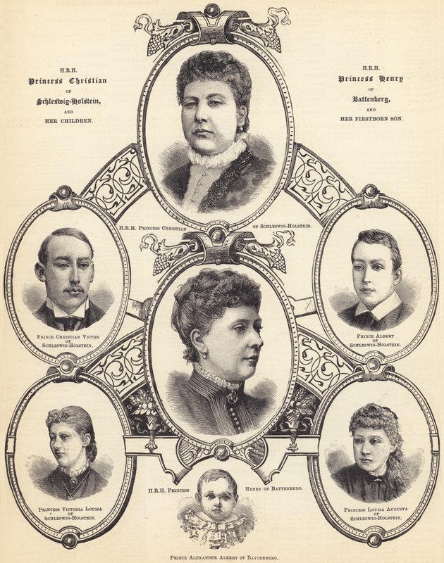 HRH Princess Christian of Schleswig-Holstein and HRH Princess Henry of Battenberg, and their Children (engraving) by English School