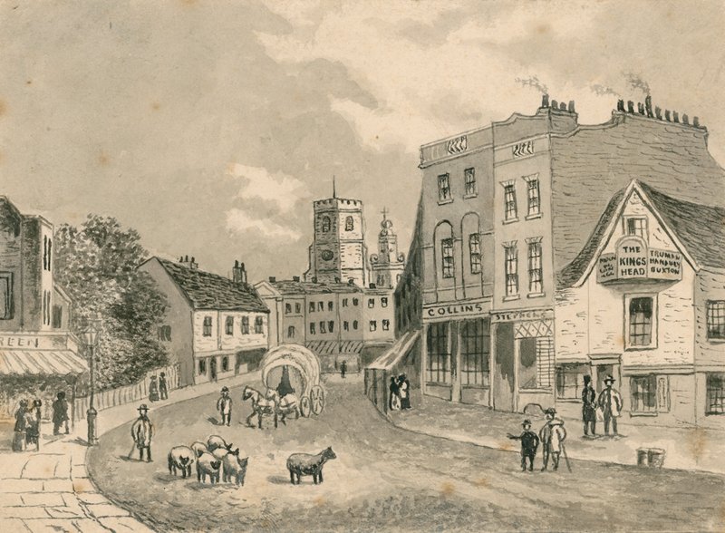 Hackney, Looking Towards the Church, in 1840 by English School