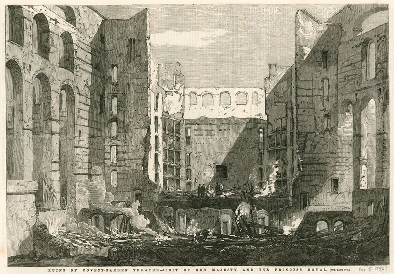 Her Majesty, accompanied by the Princess Royal, visiting the ruins of Covent Garden Theatre, London by English School