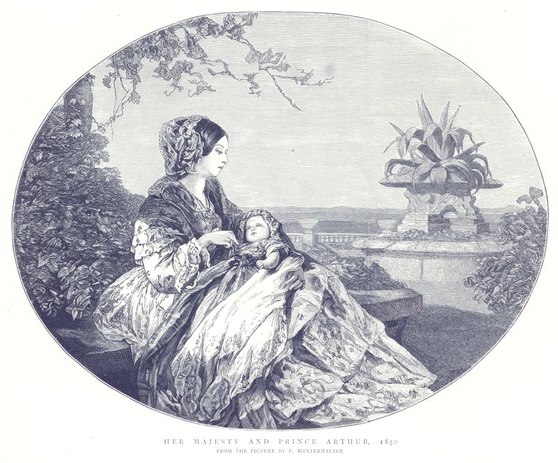 Her Majesty and Prince Arthur, 1850 by English School