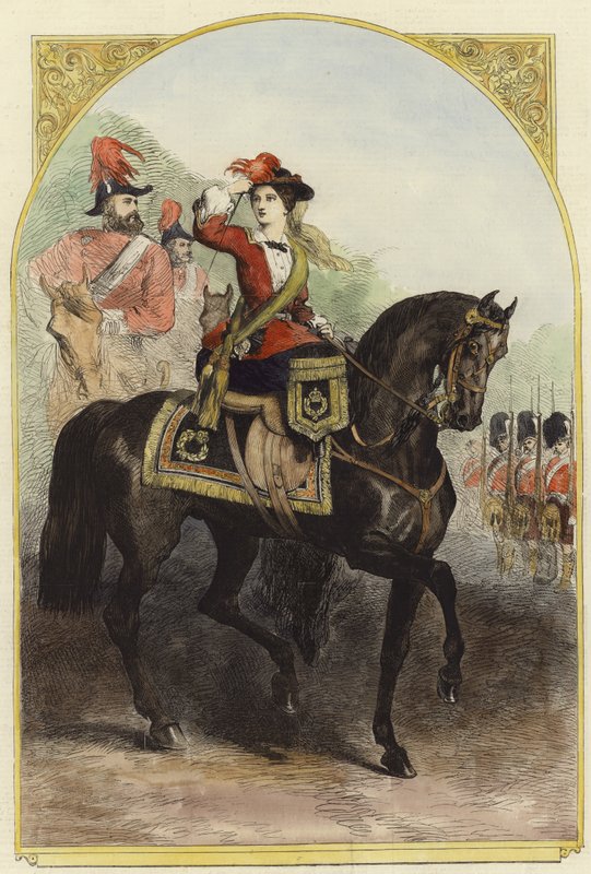 Her Majesty in Her New Military Costume at the Camp by English School