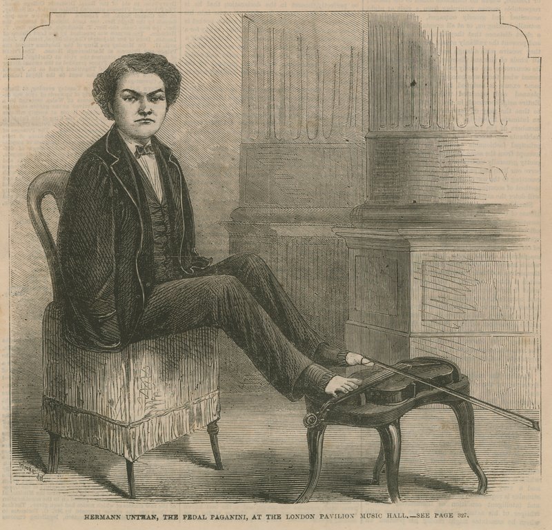 Hermann Untman, the pedal Paganini, at the London Pavilion Music Hall by English School