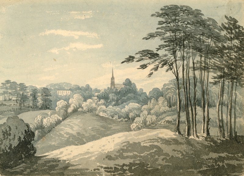 Highgate Church, London, from Hampstead Heath by English School