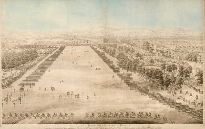 His Majesty Reviewing the Volunteer Corps Assembled in Hyde Park, in Honour of the Birthday, 4 June 1799 by English School