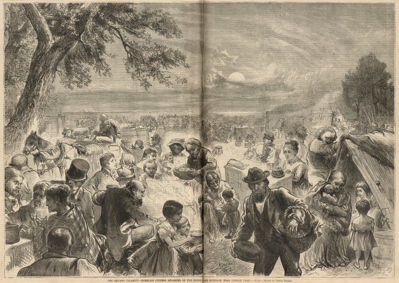 Homeless Citizens Encamped on the Shore of Lake Michigan, Near Lincoln Park by English School