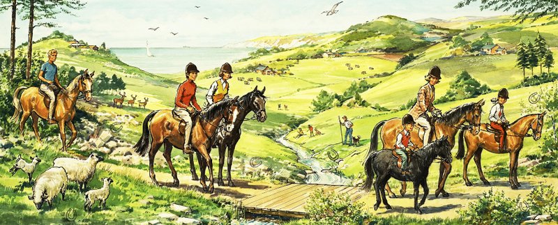 Horse riding in the country by the sea by English School