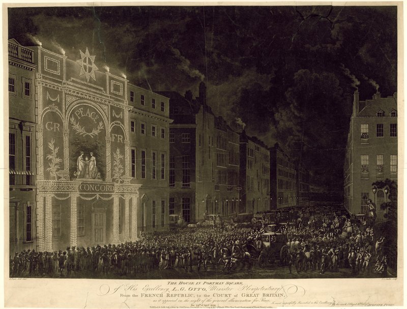House in Portman Square of the French Ambassador, Illuminated to Celebrate the Peace, 29 April 1802 by English School