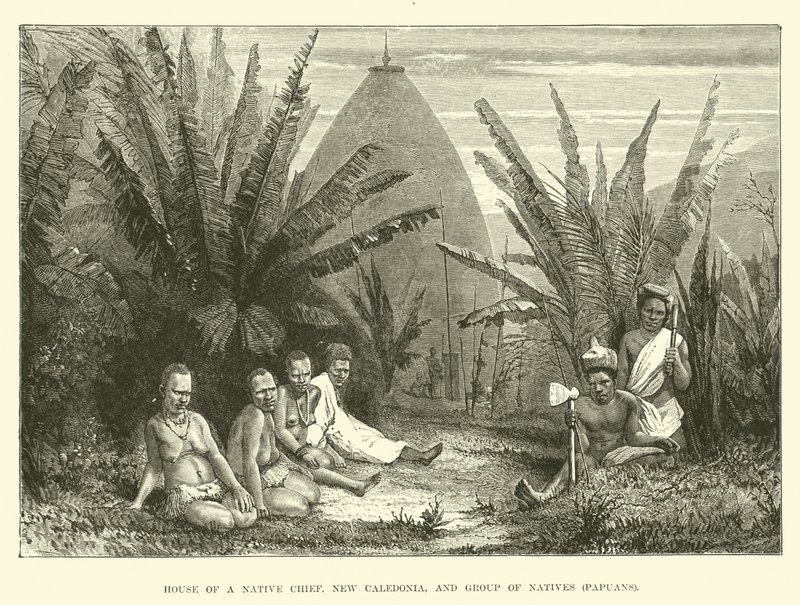 House of a Native Chief, New Caledonia, and Group of Natives, Papuans by English School