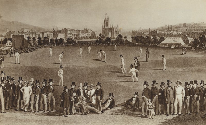How they played cricket when Queen Victoria was young (litho) by English School