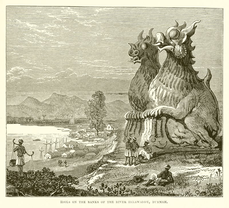 Idols on the Banks of the River Irrawaddy, Burma by English School