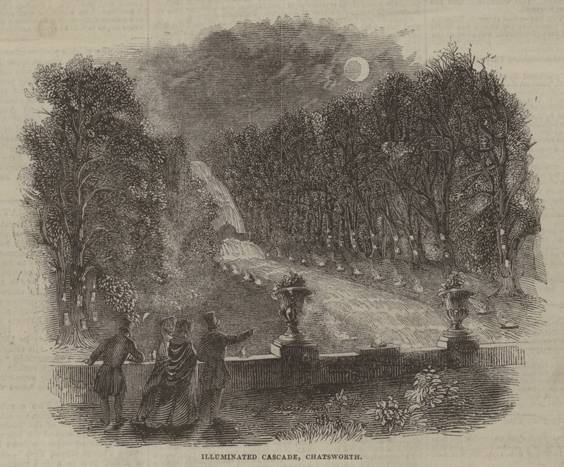 Illuminated Cascade, Chatsworth by English School