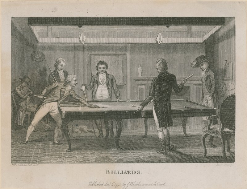 Illustration Depicting a Group of Men Playing Billiards by English School