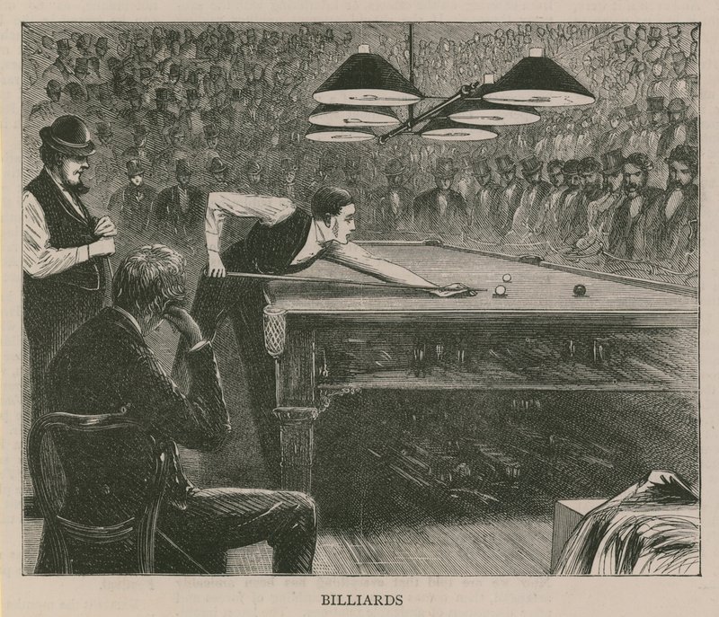 Illustration Depicting Men Playing Billiards by English School