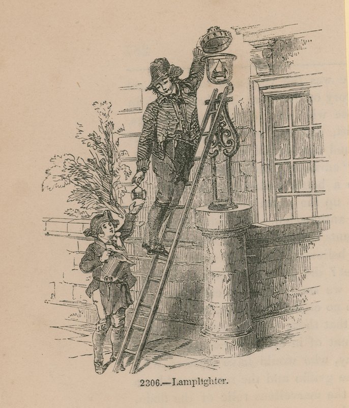 Illustration of a Lamplighter by English School