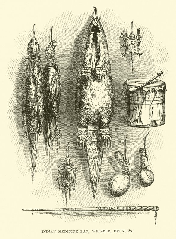 Indian Medicine Bag, Whistle, Drum, etc by English School