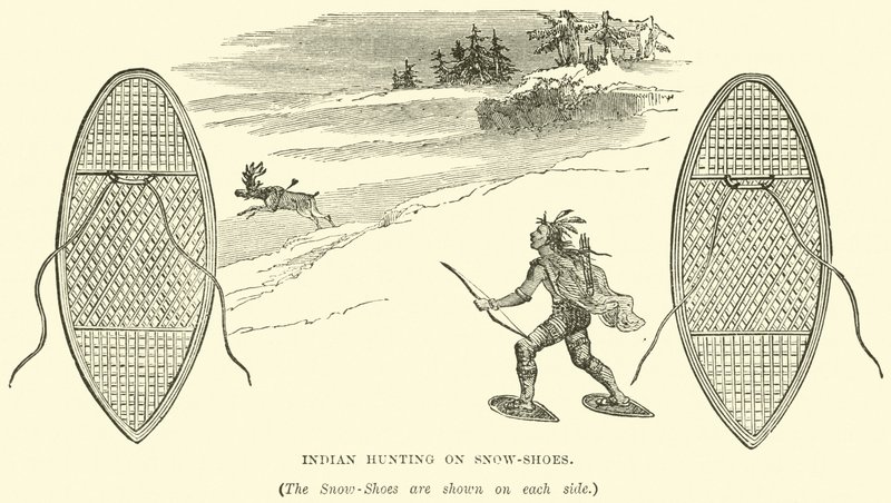 Indian hunting on snow-shoes by English School