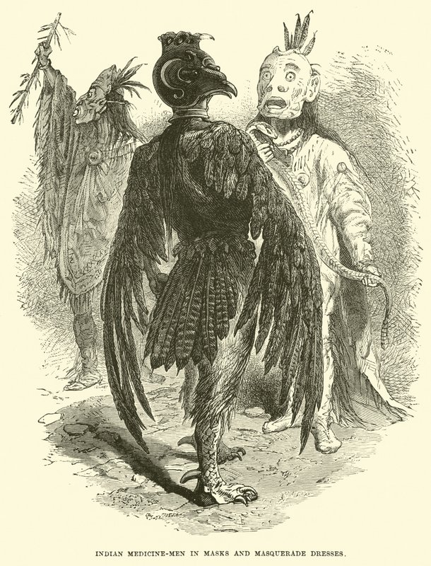 Indian medicine-men in masks and masquerade dresses by English School