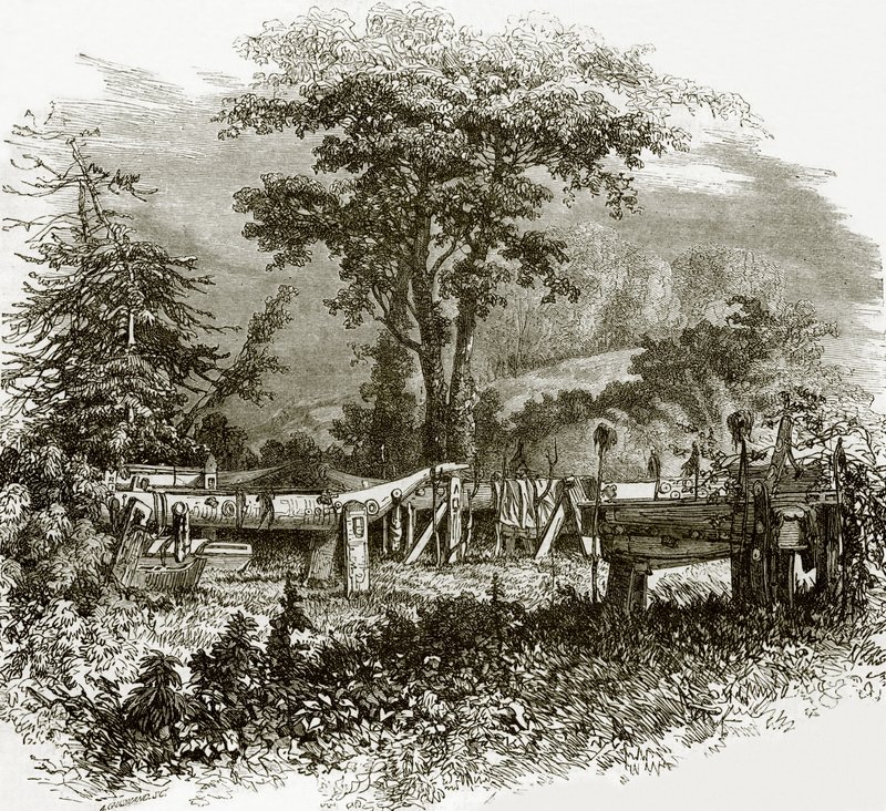 Indian Sepulchres on the Banks of the Cowlitz River by English School