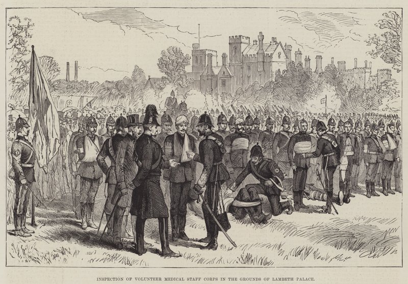 Inspection of Volunteer Medical Staff Corps in the Grounds of Lambeth Palace by English School