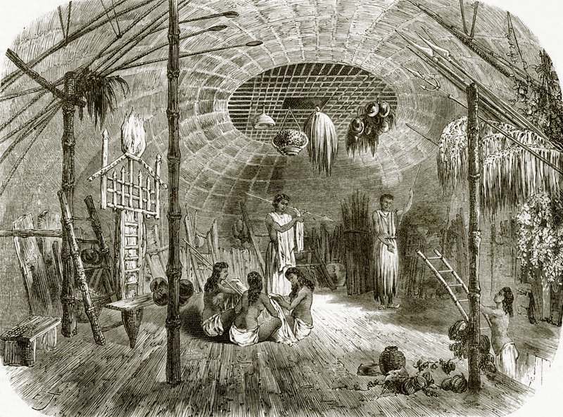 Interior of a hut in the island of Kar-Nikobar by English School