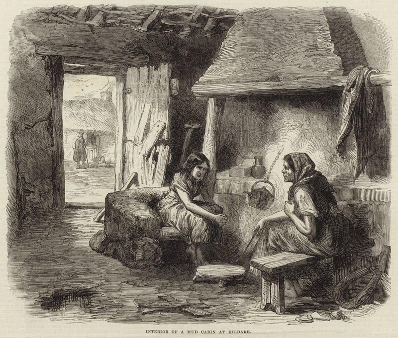 Interior of a mud cabin at Kildare by English School