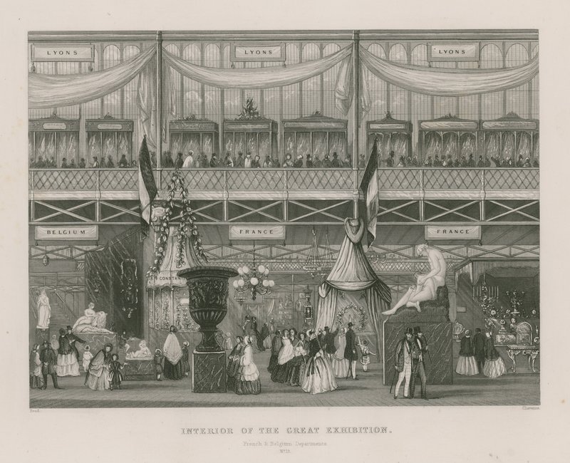 Interior of the Great Exhibition, 1851, French and Belgium Department by English School