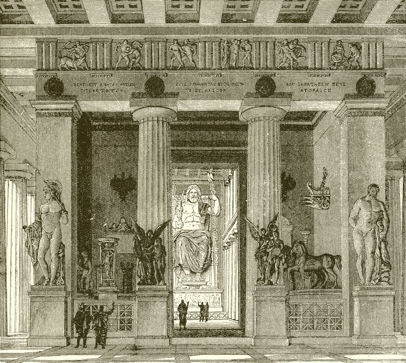Interior of the Splendid Temple of Zeus in Olympia by English School