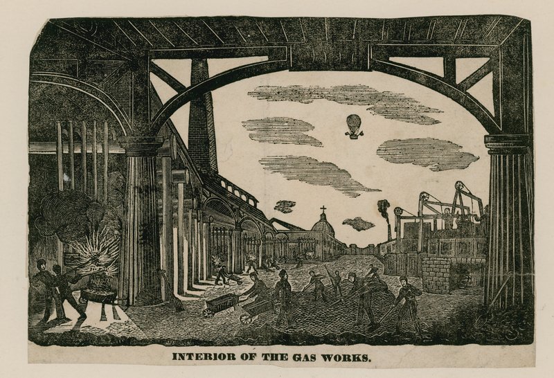 Interior of the gas works, Brick Lane, Spitalfields, London, circa 1820 by English School