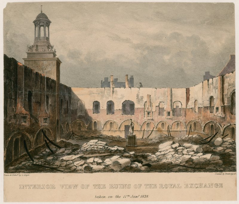 Interior View of the Ruins of the Royal Exchange, London, Taken on 11 January 1838 by English School